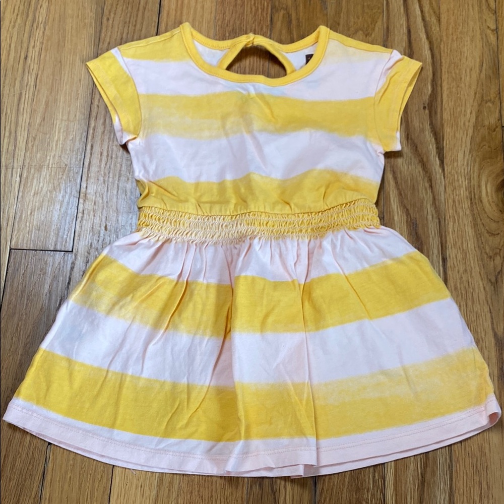 Tea Collection Yellow and Coral Striped Dress